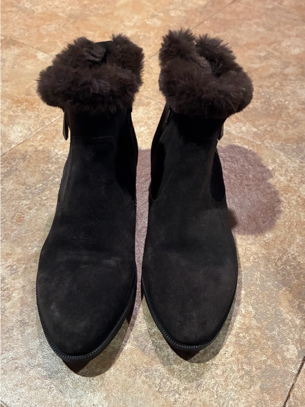 Marc Fisher Women's Black Suede Ankle Boots with Faux Fur Trim